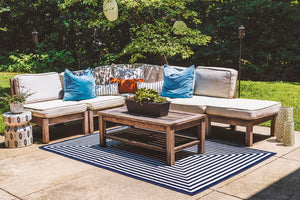 Navy Blue 4' 1 x 6' 1 Sabrina Soto Outdoor Rectangle Area Rug Weather Resistant for Patio, Deck, Terrace, Balcony, Porch Durable Carpet for Exterior Home Design for Sale at Rug Engine