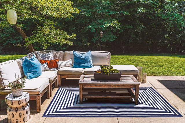 Navy Blue 9' x 12' 2 Sabrina Soto Outdoor Rectangle Area Rug Weather Resistant for Patio, Deck, Terrace, Balcony, Porch Durable Carpet for Exterior Home Design for Sale at Rug Engine