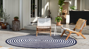 Navy Blue 8' x 8' Sabrina Soto Outdoor Round Area Rug Weather Resistant for Patio, Deck, Terrace, Balcony, Porch Durable Carpet for Exterior Home Design for Sale at Rug Engine