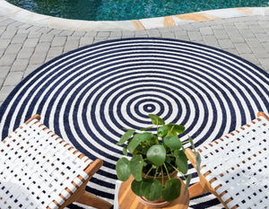 Navy Blue 8' x 8' Sabrina Soto Outdoor Round Area Rug Weather Resistant for Patio, Deck, Terrace, Balcony, Porch Durable Carpet for Exterior Home Design for Sale at Rug Engine