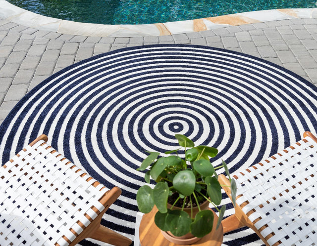 Navy Blue 8' x 8' Sabrina Soto Outdoor Round Area Rug Weather Resistant for Patio, Deck, Terrace, Balcony, Porch Durable Carpet for Exterior Home Design for Sale at Rug Engine