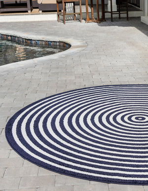 Navy Blue 8' x 8' Sabrina Soto Outdoor Round Area Rug Weather Resistant for Patio, Deck, Terrace, Balcony, Porch Durable Carpet for Exterior Home Design for Sale at Rug Engine