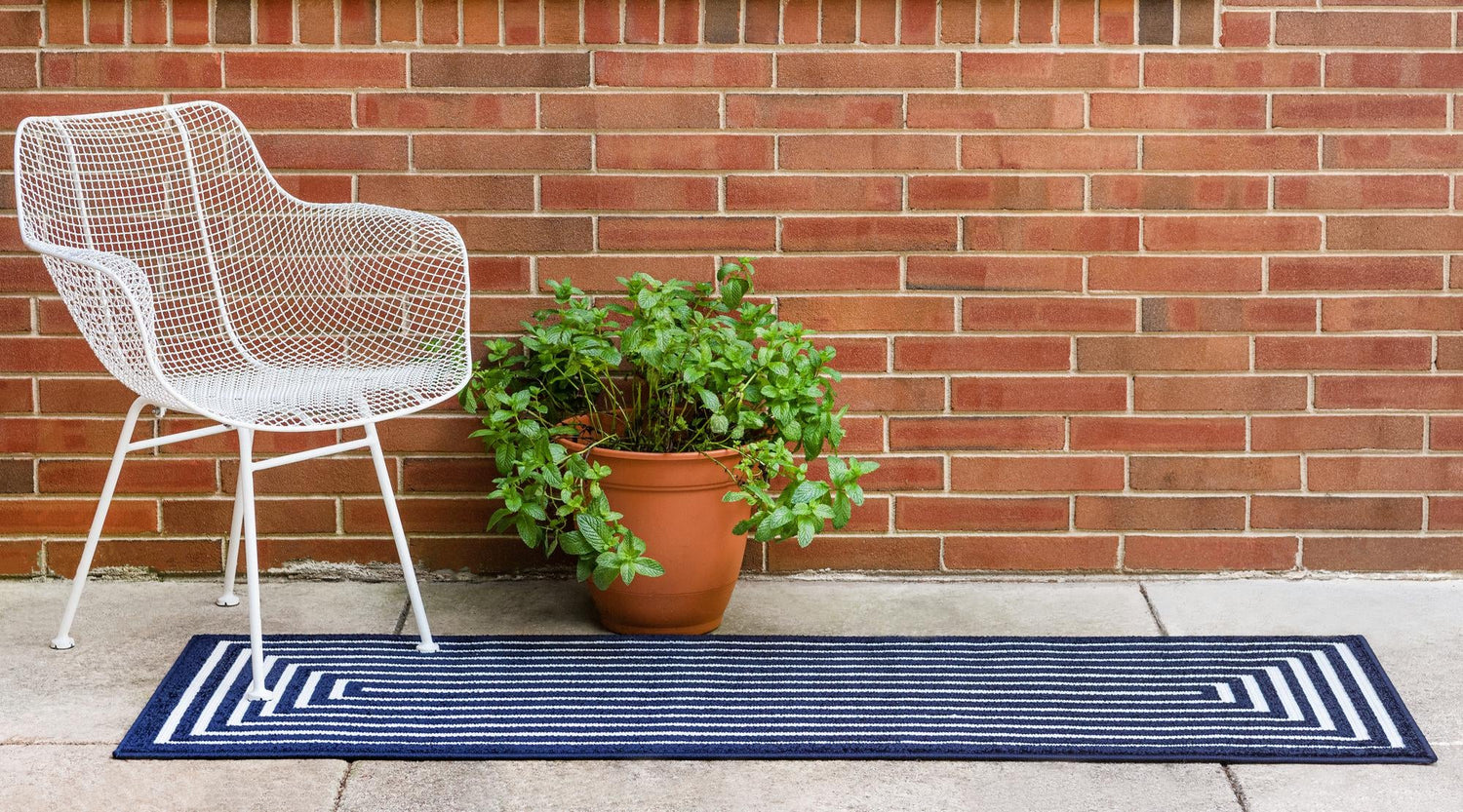 Navy Blue 2' x 8' Sabrina Soto Outdoor Runner Area Rug Weather Resistant for Patio, Deck, Terrace, Balcony, Porch Durable Carpet for Exterior Home Design for Sale at Rug Engine