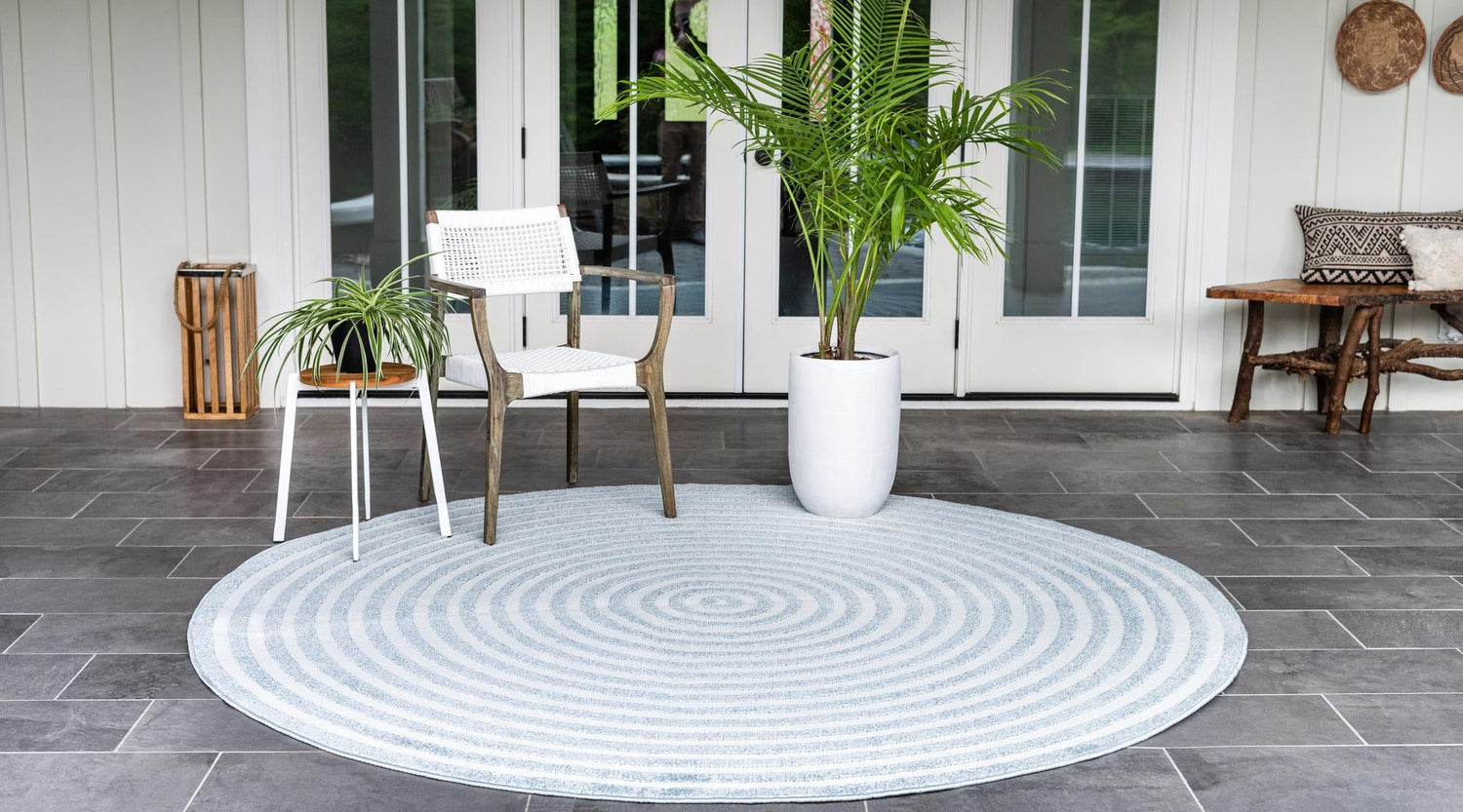 Light Blue 5' 1 x 5' 1 Sabrina Soto Outdoor Round Area Rug Weather Resistant for Patio, Deck, Terrace, Balcony, Porch Durable Carpet for Exterior Home Design for Sale at Rug Engine