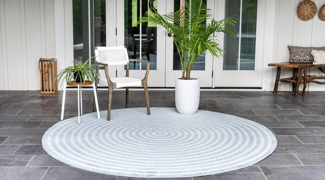 Light Blue 8' x 8' Sabrina Soto Outdoor Round Rug