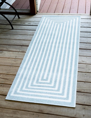 Light Blue 2' 7 x 12' Sabrina Soto Outdoor Runner Area Rug Weather Resistant for Patio, Deck, Terrace, Balcony, Porch Durable Carpet for Exterior Home Design for Sale at Rug Engine