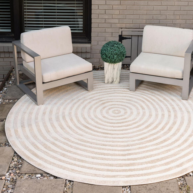 Beige 3' 1 x 3' 1 Sabrina Soto Outdoor Round Area Rug Weather Resistant for Patio, Deck, Terrace, Balcony, Porch Durable Carpet for Exterior Home Design for Sale at Rug Engine