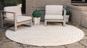 Beige 3' 1 x 3' 1 Sabrina Soto Outdoor Round Area Rug Weather Resistant for Patio, Deck, Terrace, Balcony, Porch Durable Carpet for Exterior Home Design for Sale at Rug Engine
