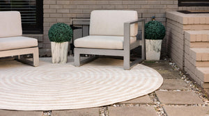 Beige 3' 1 x 3' 1 Sabrina Soto Outdoor Round Area Rug Weather Resistant for Patio, Deck, Terrace, Balcony, Porch Durable Carpet for Exterior Home Design for Sale at Rug Engine