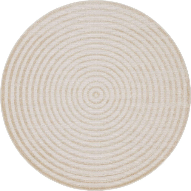 Beige 8' x 8' Sabrina Soto Outdoor Round Area Rug Weather Resistant for Patio, Deck, Terrace, Balcony, Porch Durable Carpet for Exterior Home Design for Sale at Rug Engine