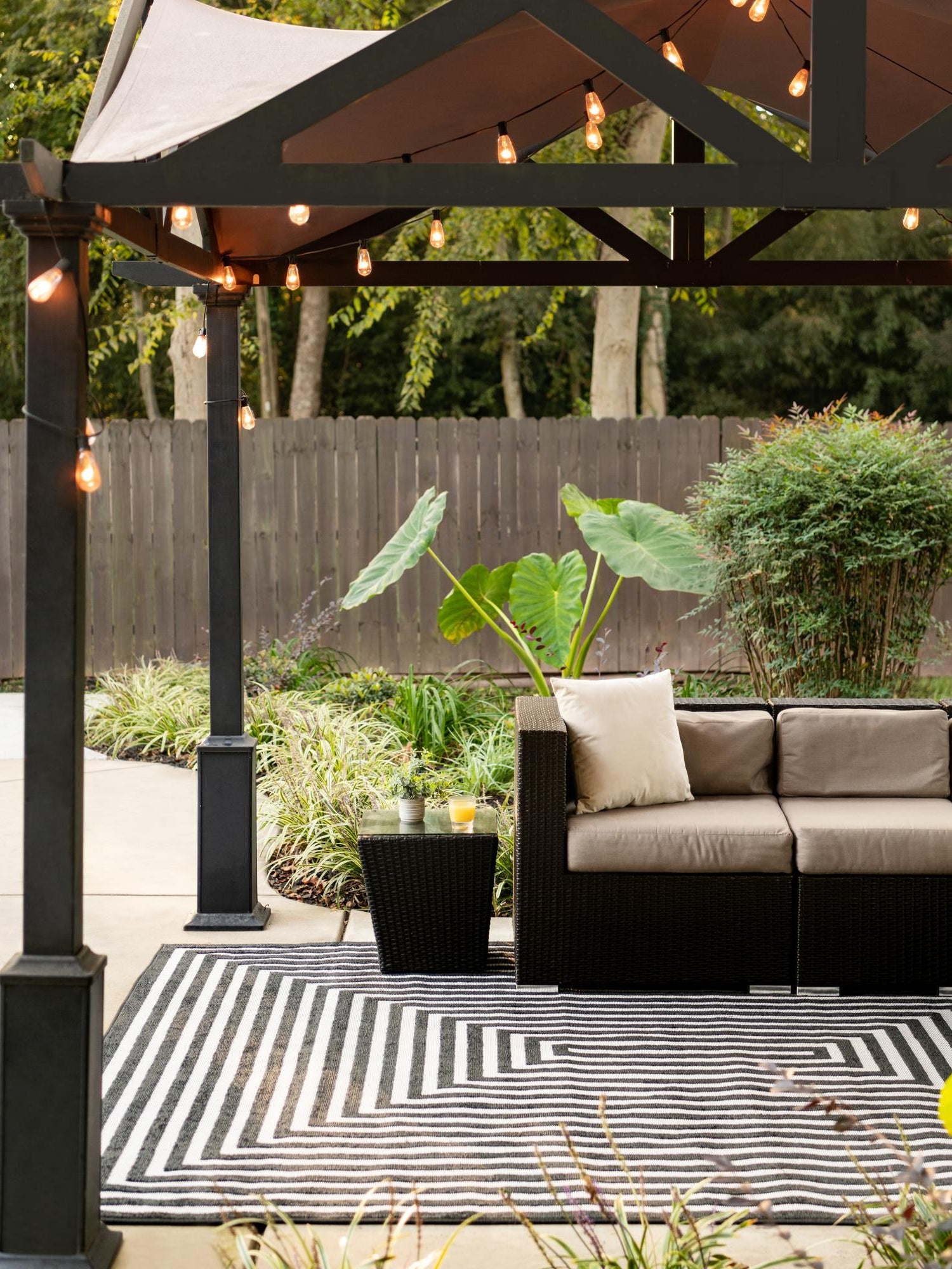 Black 5' 1 x 8' Sabrina Soto Outdoor Rectangle Area Rug Weather Resistant for Patio, Deck, Terrace, Balcony, Porch Durable Carpet for Exterior Home Design for Sale at Rug Engine