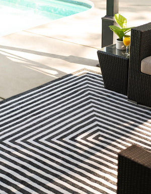 Black 5' 1 x 8' Sabrina Soto Outdoor Rectangle Area Rug Weather Resistant for Patio, Deck, Terrace, Balcony, Porch Durable Carpet for Exterior Home Design for Sale at Rug Engine