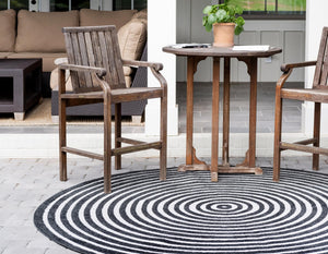 Black 8' x 8' Sabrina Soto Outdoor Round Area Rug Weather Resistant for Patio, Deck, Terrace, Balcony, Porch Durable Carpet for Exterior Home Design for Sale at Rug Engine