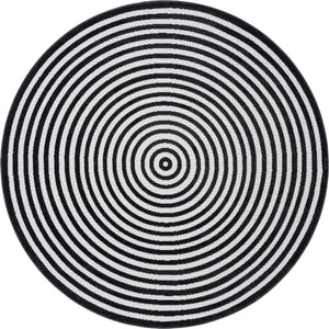 Black 8' x 8' Sabrina Soto Outdoor Round Area Rug Weather Resistant for Patio, Deck, Terrace, Balcony, Porch Durable Carpet for Exterior Home Design for Sale at Rug Engine