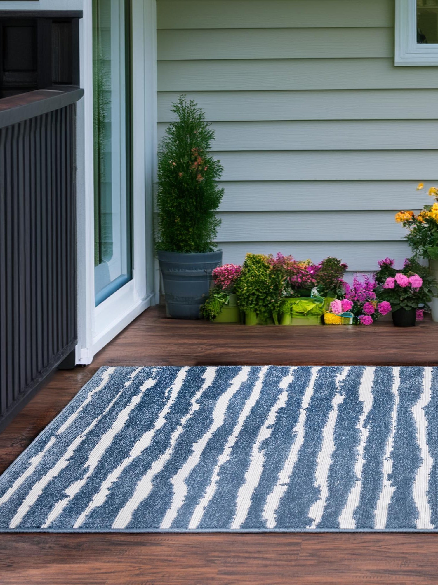 Blue 5' 1 x 8' Sabrina Soto Outdoor Rectangle Area Rug Weather Resistant for Patio, Deck, Terrace, Balcony, Porch Durable Carpet for Exterior Home Design for Sale at Rug Engine