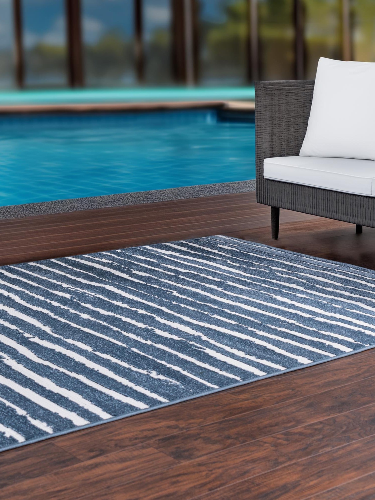 Blue 5' 1 x 8' Sabrina Soto Outdoor Rectangle Area Rug Weather Resistant for Patio, Deck, Terrace, Balcony, Porch Durable Carpet for Exterior Home Design for Sale at Rug Engine
