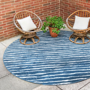 Blue 8' x 8' Sabrina Soto Outdoor Round Area Rug Weather Resistant for Patio, Deck, Terrace, Balcony, Porch Durable Carpet for Exterior Home Design for Sale at Rug Engine