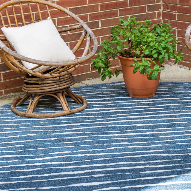 Blue 8' x 8' Sabrina Soto Outdoor Round Area Rug Weather Resistant for Patio, Deck, Terrace, Balcony, Porch Durable Carpet for Exterior Home Design for Sale at Rug Engine