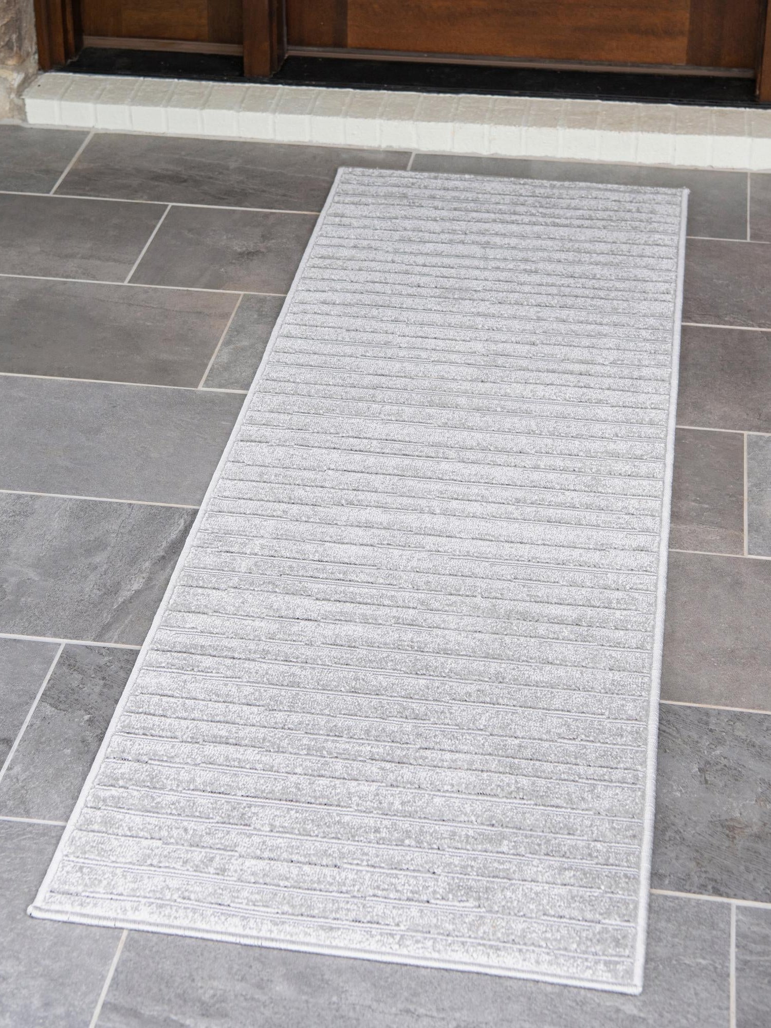 Gray 2' x 8' Sabrina Soto Outdoor Runner Area Rug Weather Resistant for Patio, Deck, Terrace, Balcony, Porch Durable Carpet for Exterior Home Design for Sale at Rug Engine