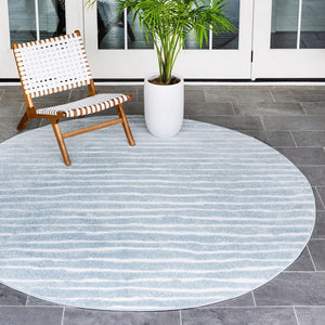 Light Blue 8' x 8' Sabrina Soto Outdoor Round Area Rug Weather Resistant for Patio, Deck, Terrace, Balcony, Porch