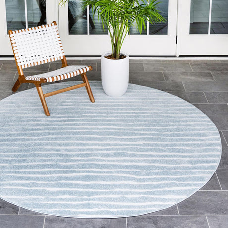 Light Blue 8' x 8' Sabrina Soto Outdoor Round Area Rug Weather Resistant for Patio, Deck, Terrace, Balcony, Porch