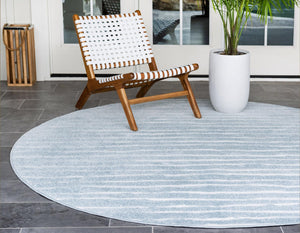 Light Blue 8' x 8' Sabrina Soto Outdoor Round Area Rug Weather Resistant for Patio, Deck, Terrace, Balcony, Porch
