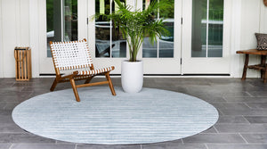 Light Blue 8' x 8' Sabrina Soto Outdoor Round Area Rug Weather Resistant for Patio, Deck, Terrace, Balcony, Porch