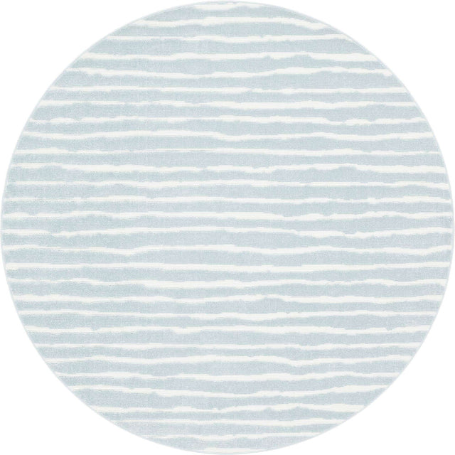Light Blue 8' x 8' Sabrina Soto Outdoor Round Area Rug Weather Resistant for Patio, Deck, Terrace, Balcony, Porch