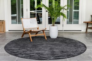 Black 8' x 8' Sabrina Soto Outdoor Round Area Rug Weather Resistant for Patio, Deck, Terrace, Balcony, Porch Durable Carpet for Exterior Home Design for Sale at Rug Engine