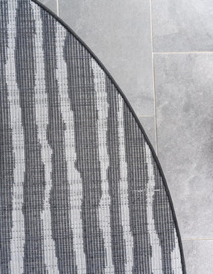 Black 8' x 8' Sabrina Soto Outdoor Round Area Rug Weather Resistant for Patio, Deck, Terrace, Balcony, Porch Durable Carpet for Exterior Home Design for Sale at Rug Engine