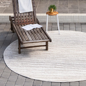 Light Gray 8' x 8' Sabrina Soto Outdoor Round Area Rug Weather Resistant for Patio, Deck, Terrace, Balcony, Porch Durable Carpet for Exterior Home Design for Sale at Rug Engine