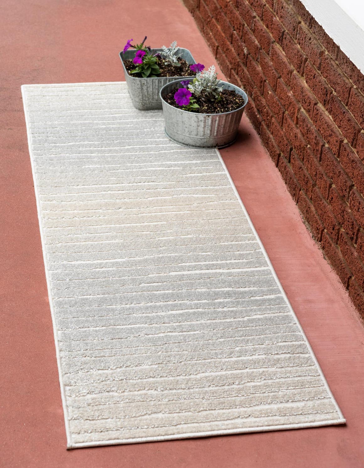 Light Gray 2' x 6' 1 Sabrina Soto Outdoor Runner Area Rug Weather Resistant for Patio, Deck, Terrace, Balcony, Porch Durable Carpet for Exterior Home Design for Sale at Rug Engine