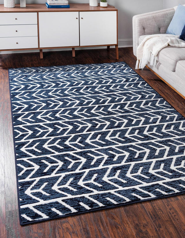 Navy Blue 8' x 11' Sabrina Soto Outdoor Rectangle Area Rug Weather Resistant for Patio, Deck, Terrace, Balcony, Porch Durable Carpet for Exterior Home Design for Sale at Rug Engine
