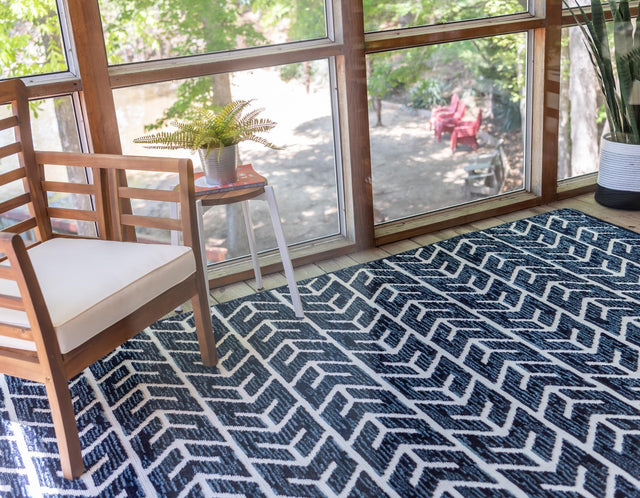 Navy Blue 8' x 11' Sabrina Soto Outdoor Rectangle Area Rug Weather Resistant for Patio, Deck, Terrace, Balcony, Porch Durable Carpet for Exterior Home Design for Sale at Rug Engine