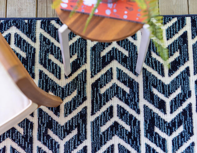 Navy Blue 8' x 10' Sabrina Soto Outdoor Rectangle Area Rug Weather Resistant for Patio, Deck, Terrace, Balcony, Porch Durable Carpet for Exterior Home Design for Sale at Rug Engine