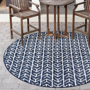 Navy Blue 8' x 8' Sabrina Soto Outdoor Round Area Rug Weather Resistant for Patio, Deck, Terrace, Balcony, Porch Durable Carpet for Exterior Home Design for Sale at Rug Engine