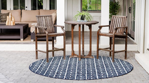 Navy Blue 8' x 8' Sabrina Soto Outdoor Round Area Rug Weather Resistant for Patio, Deck, Terrace, Balcony, Porch Durable Carpet for Exterior Home Design for Sale at Rug Engine