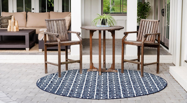 Navy Blue 8' x 8' Sabrina Soto Outdoor Round Area Rug Weather Resistant for Patio, Deck, Terrace, Balcony, Porch Durable Carpet for Exterior Home Design for Sale at Rug Engine