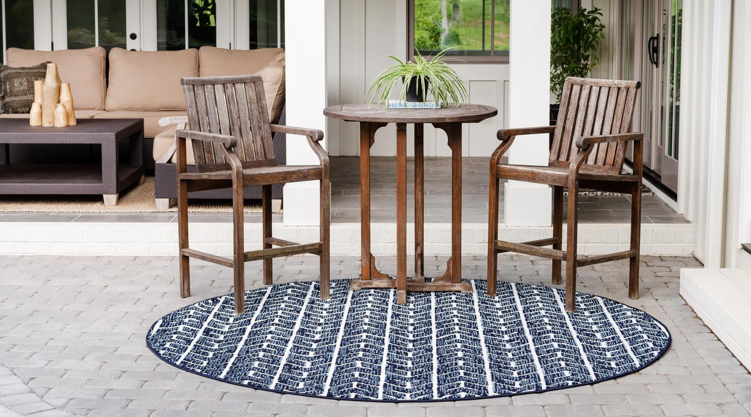 Navy Blue 5' 3 x 5' 3 Sabrina Soto Outdoor Round Area Rug Weather Resistant for Patio, Deck, Terrace, Balcony, Porch Durable Carpet for Exterior Home Design for Sale at Rug Engine