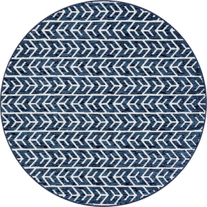 Navy Blue 8' x 8' Sabrina Soto Outdoor Round Area Rug Weather Resistant for Patio, Deck, Terrace, Balcony, Porch Durable Carpet for Exterior Home Design for Sale at Rug Engine