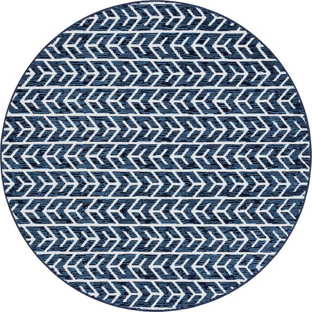 Navy Blue 8' x 8' Sabrina Soto Outdoor Round Area Rug Weather Resistant for Patio, Deck, Terrace, Balcony, Porch Durable Carpet for Exterior Home Design for Sale at Rug Engine