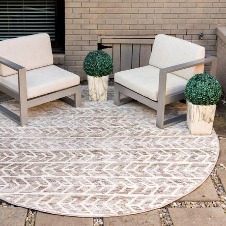 Beige 8' x 8' Sabrina Soto Outdoor Round Rug