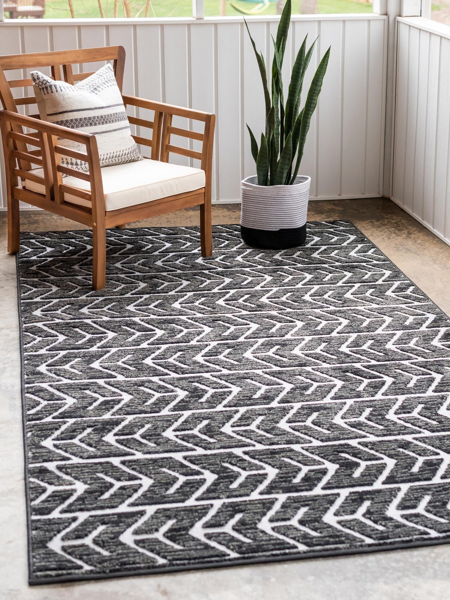 Black 1' 8 x 1' 8 Sabrina Soto Outdoor Sample Area Rug Weather Resistant for Patio, Deck, Terrace, Balcony, Porch Durable Carpet for Exterior Home Design for Sale at Rug Engine