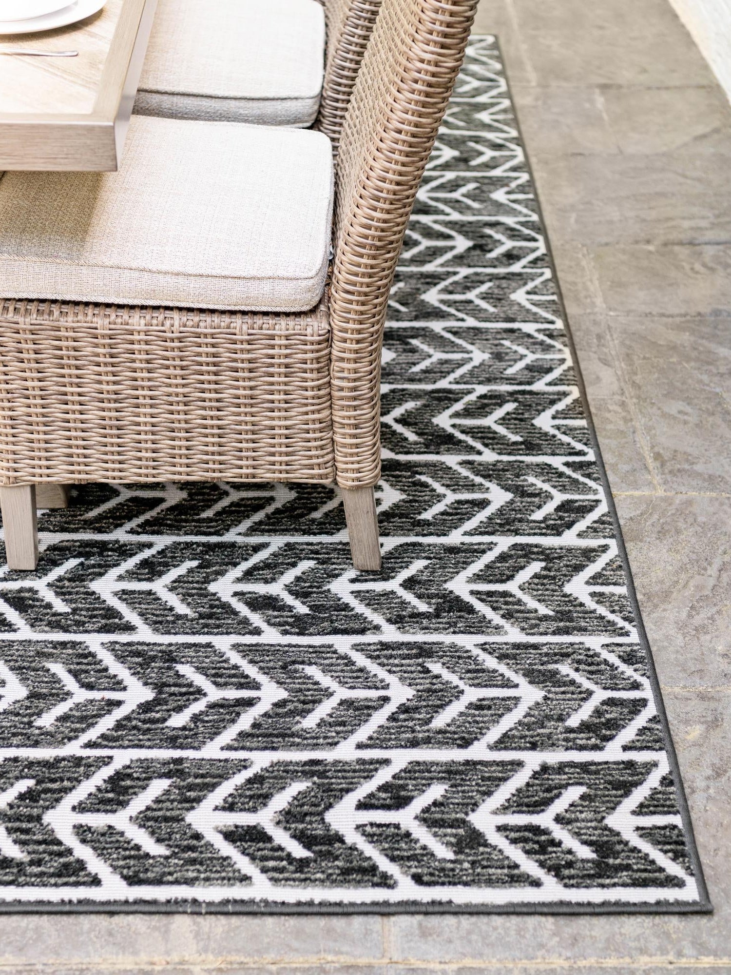 Black 9' x 12' 2 Sabrina Soto Outdoor Rectangle Area Rug Weather Resistant for Patio, Deck, Terrace, Balcony, Porch Durable Carpet for Exterior Home Design for Sale at Rug Engine
