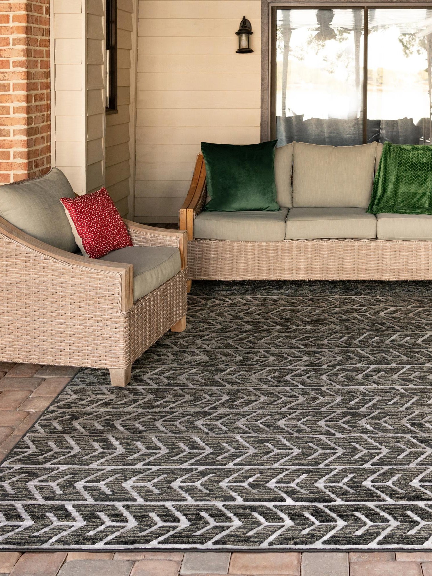 Black 4' 1 x 6' 1 Sabrina Soto Outdoor Rectangle Area Rug Weather Resistant for Patio, Deck, Terrace, Balcony, Porch Durable Carpet for Exterior Home Design for Sale at Rug Engine