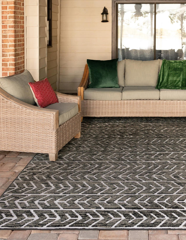 Black 4' 1 x 6' 1 Sabrina Soto Outdoor Rectangle Area Rug Weather Resistant for Patio, Deck, Terrace, Balcony, Porch Durable Carpet for Exterior Home Design for Sale at Rug Engine