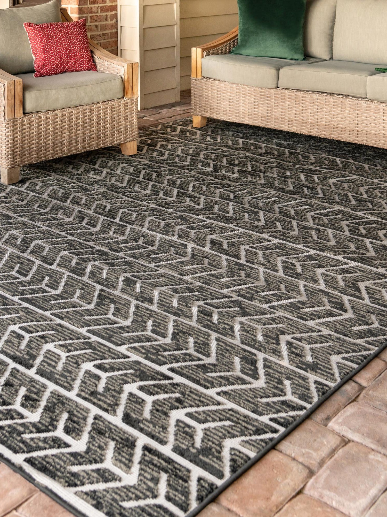 Black 4' 1 x 6' 1 Sabrina Soto Outdoor Rectangle Area Rug Weather Resistant for Patio, Deck, Terrace, Balcony, Porch Durable Carpet for Exterior Home Design for Sale at Rug Engine
