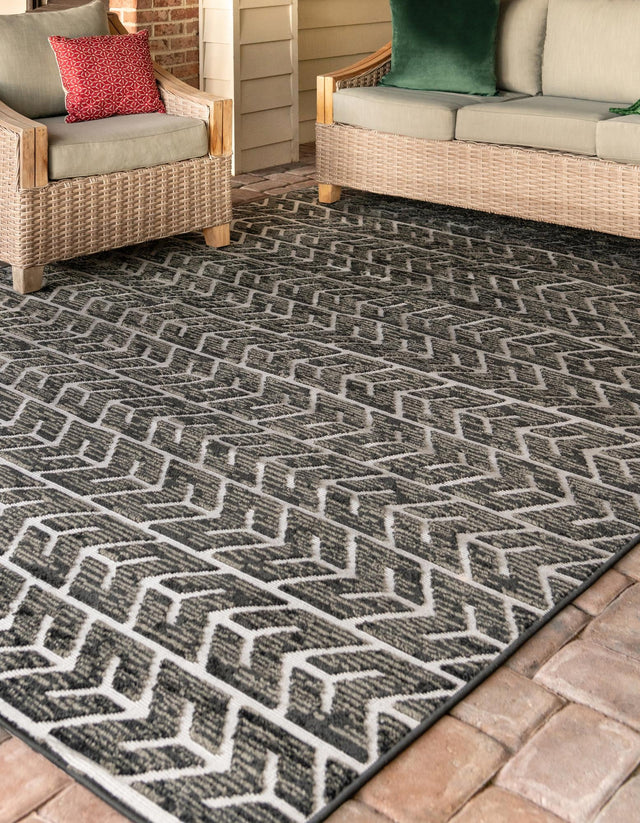 Black 9' x 12' 2 Sabrina Soto Outdoor Rectangle Area Rug Weather Resistant for Patio, Deck, Terrace, Balcony, Porch Durable Carpet for Exterior Home Design for Sale at Rug Engine