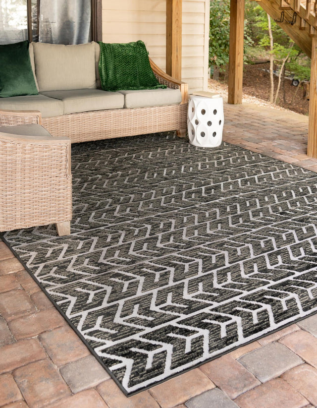 Black 9' x 12' 2 Sabrina Soto Outdoor Rectangle Area Rug Weather Resistant for Patio, Deck, Terrace, Balcony, Porch Durable Carpet for Exterior Home Design for Sale at Rug Engine