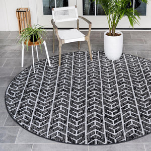 Black 8' x 8' Sabrina Soto Outdoor Round Area Rug Weather Resistant for Patio, Deck, Terrace, Balcony, Porch Durable Carpet for Exterior Home Design for Sale at Rug Engine